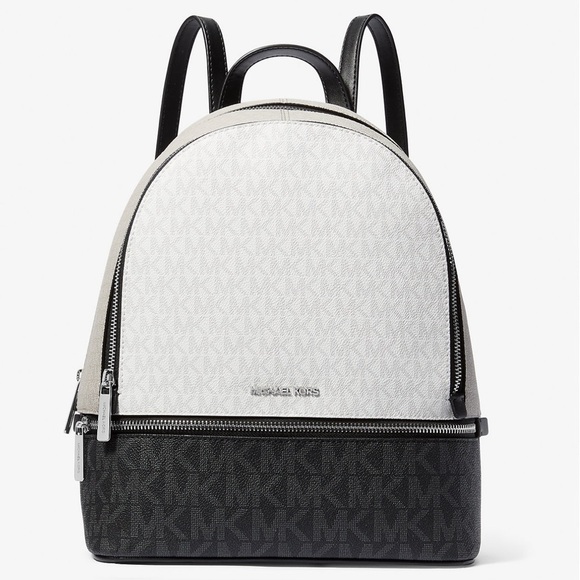 Michael Kors Rhea Medium Color-Block Signature Logo Backpack Optic White Multi - Picture 1 of 8